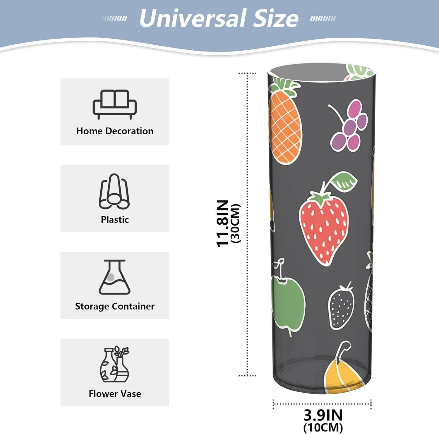 Cute Line Art Fruit Dark Grey Plastic Hurricane Candle Holder 118 x 39 Inch Vase for Living Room Decor