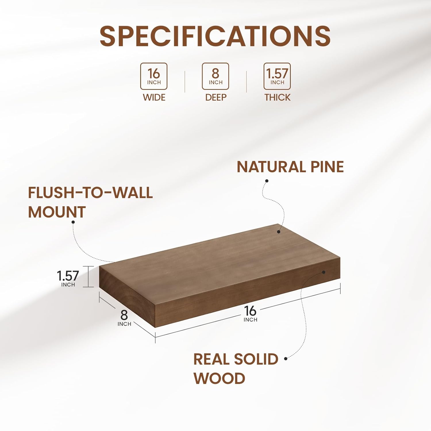 Heimlove Floating Shelves 2 Pack 16 Inch Natural Pine Bathroom Shelf Over Toilet Storage Decor