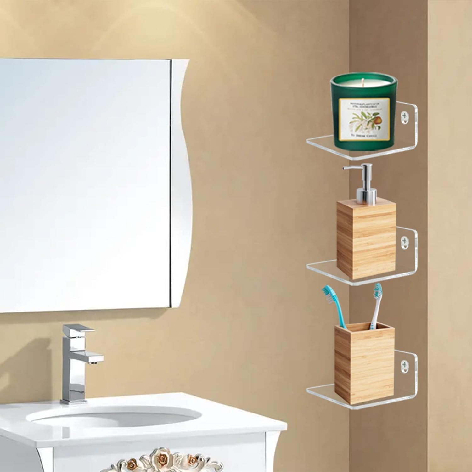 Bigfety Acrylic Floating Shelves 3-Ledges Clear Mini Display Shelf