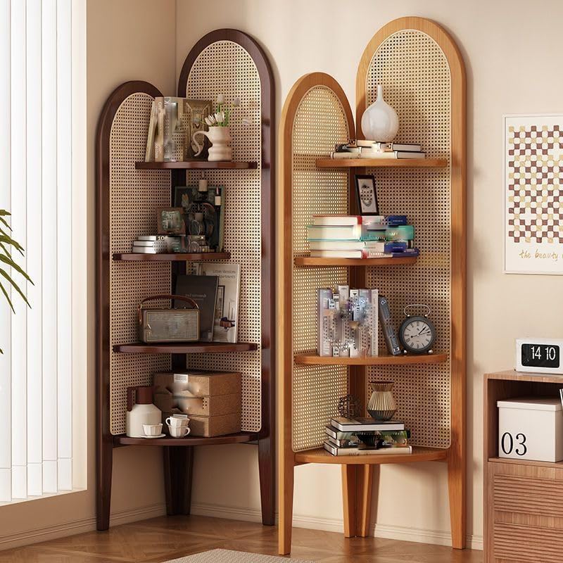 5 Tier Rattan Corner Shelf Orange