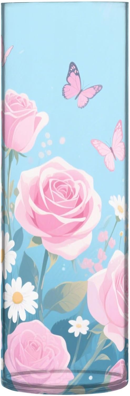 Pink Rose Flowers and Butterflies Hurricane Floating Candle Holder 118 x 39 Inch
