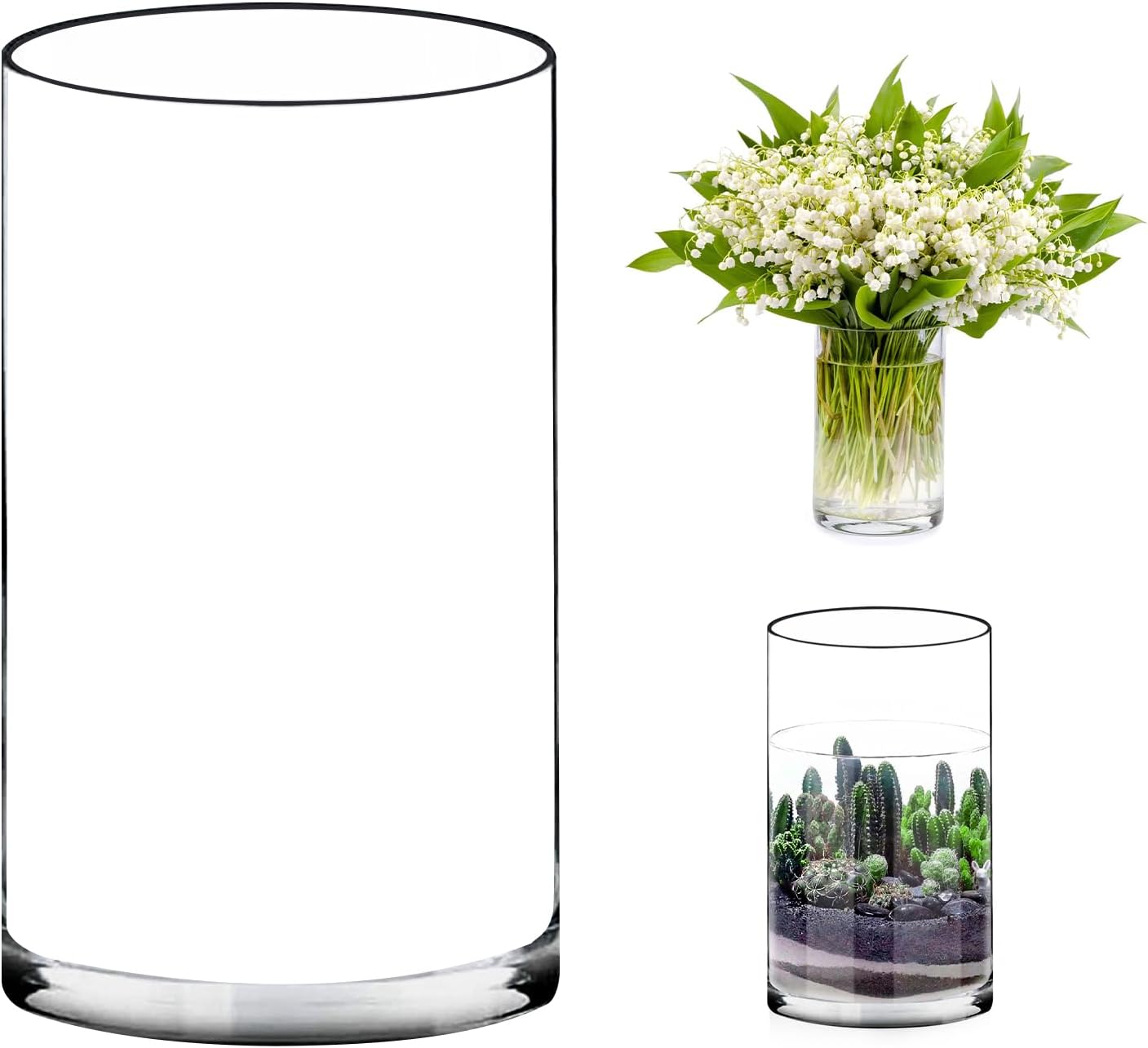 Clear Glass Cylinder Vase 8 H 4 D for Home Decor
