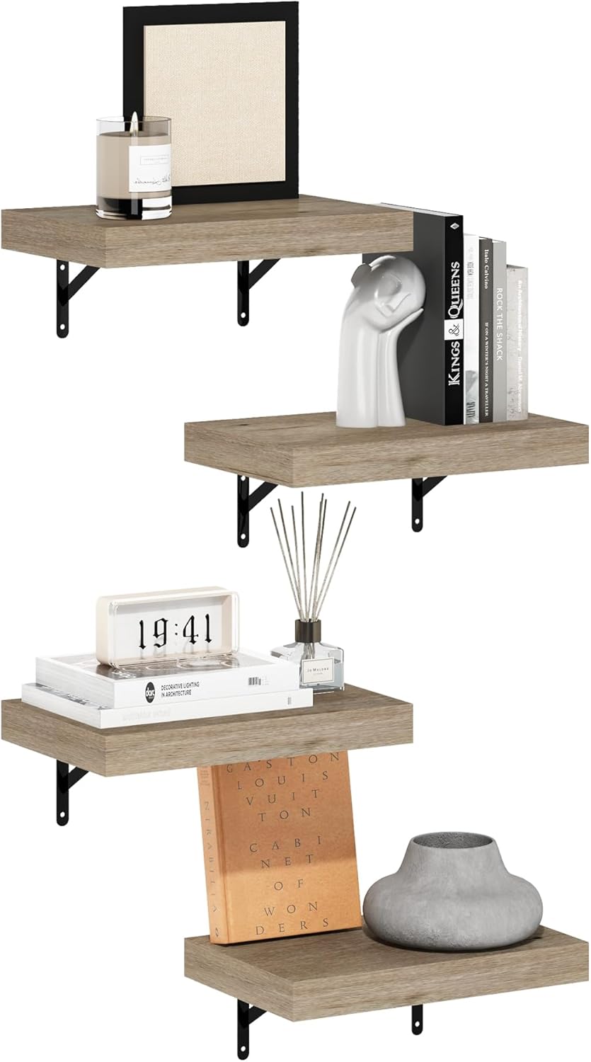 Furinno Tanna 15 Inch Wall Mounted Floating Shelves Set of 4 Natural