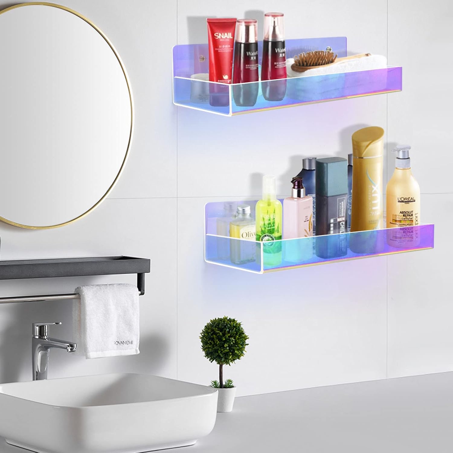 TLBTEK 2 Pcs 15 Inch Iridescent Floating Shelves