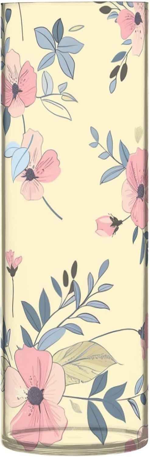 Light Pink Flower Retro Plastic Cylinder Vase for Decor