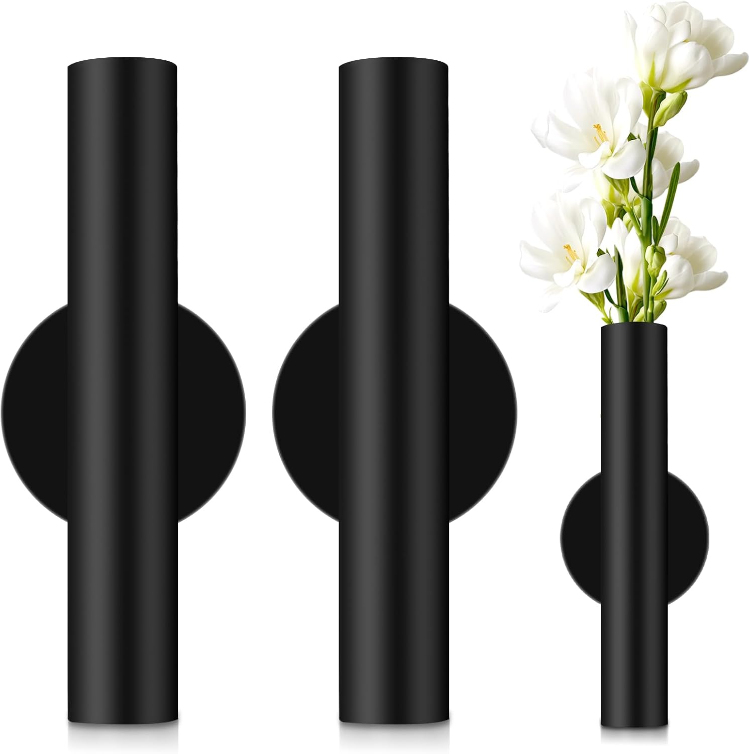 3 Pcs Black Wall Mounted Vases for Decor Flower Display Decoration