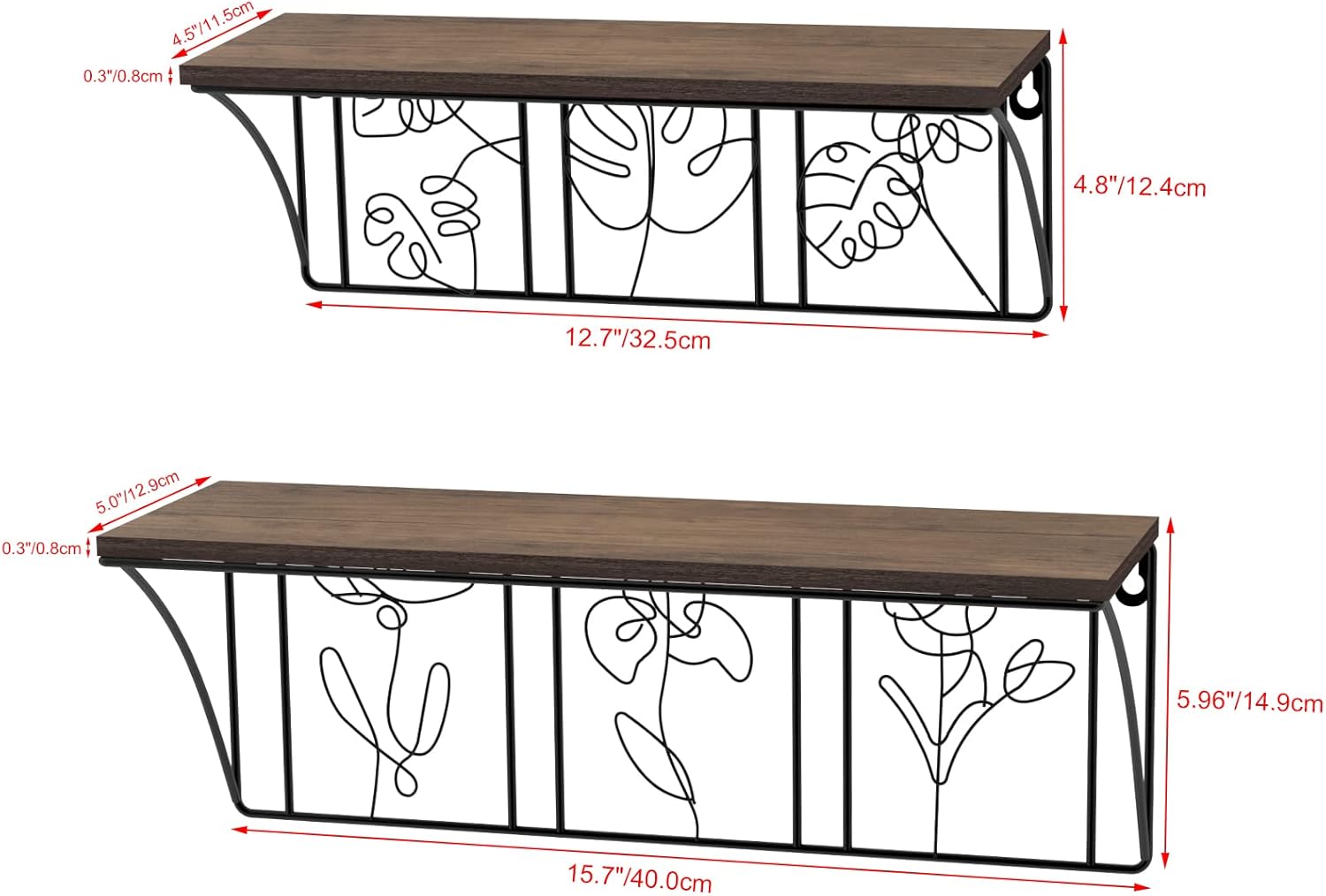 QUTREY Floating Shelves Set of 2 Minimalist Metal Abstract Decor for Living Room and Bedroom