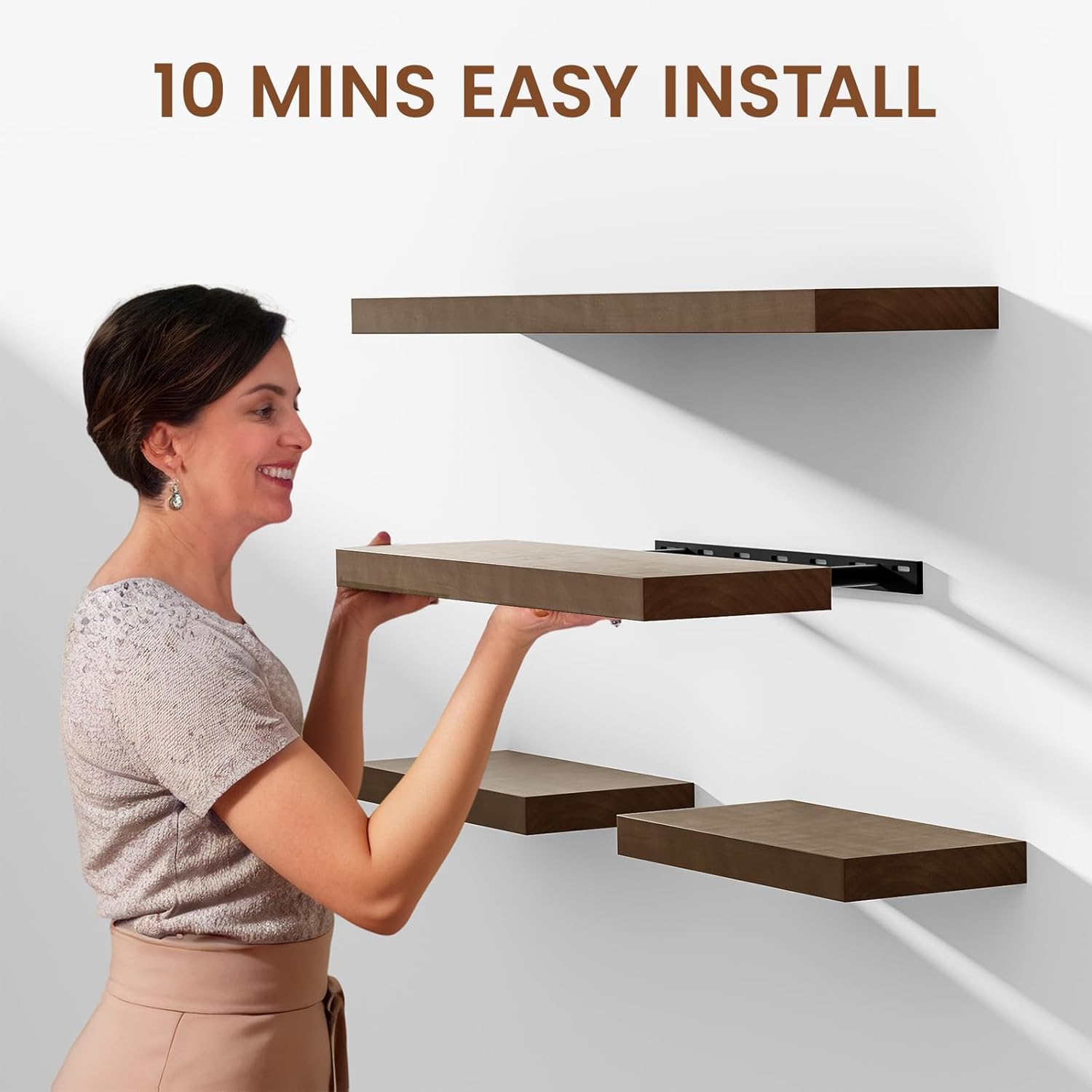 Heimlove Floating Shelves 2 Pack 16 Inch Natural Pine Bathroom Shelf Over Toilet Storage Decor