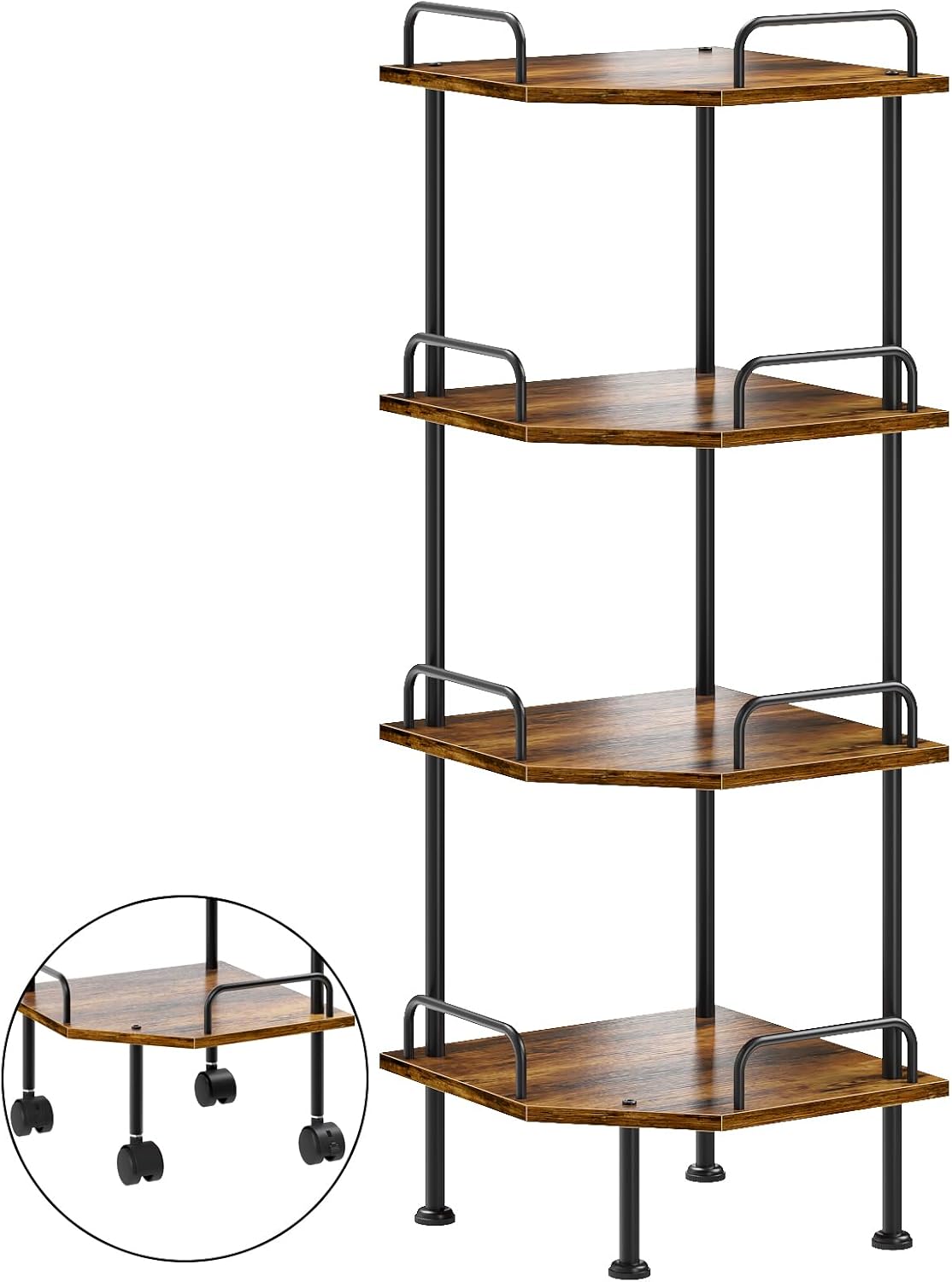 Corner Shelf Stand with Wheel 4-Tier Bookshelf Storage Display