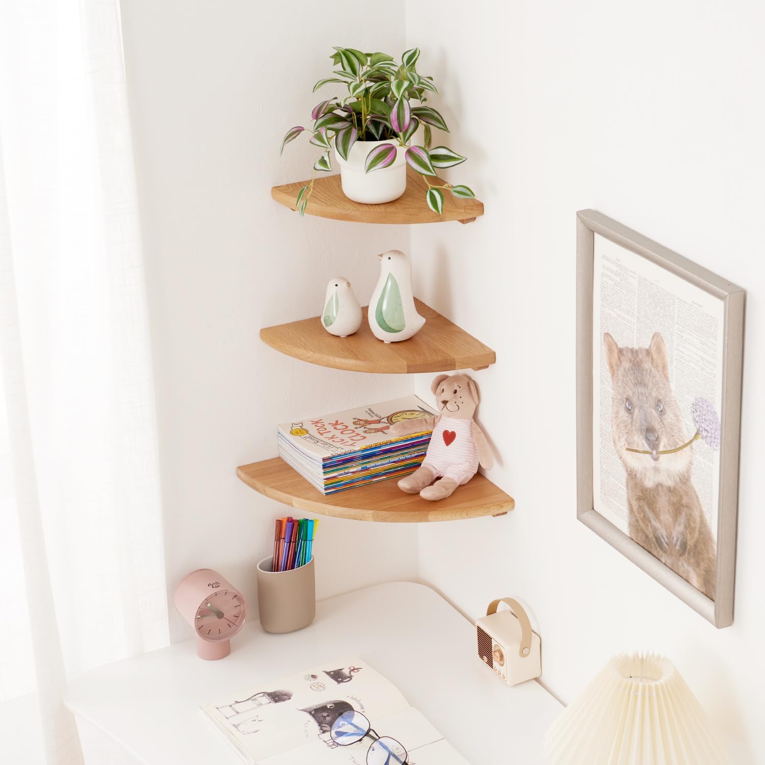 Natural Oak Corner Shelf 14 Inches Floating Display Shelf