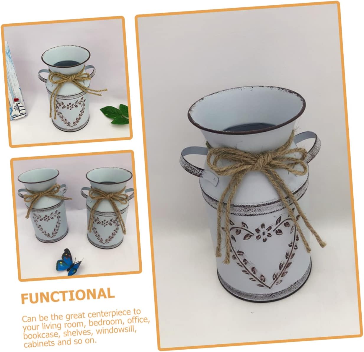 Cabilock Vintage Metal Flower Bucket for Floral Arrangement Rustic Decorative Vase