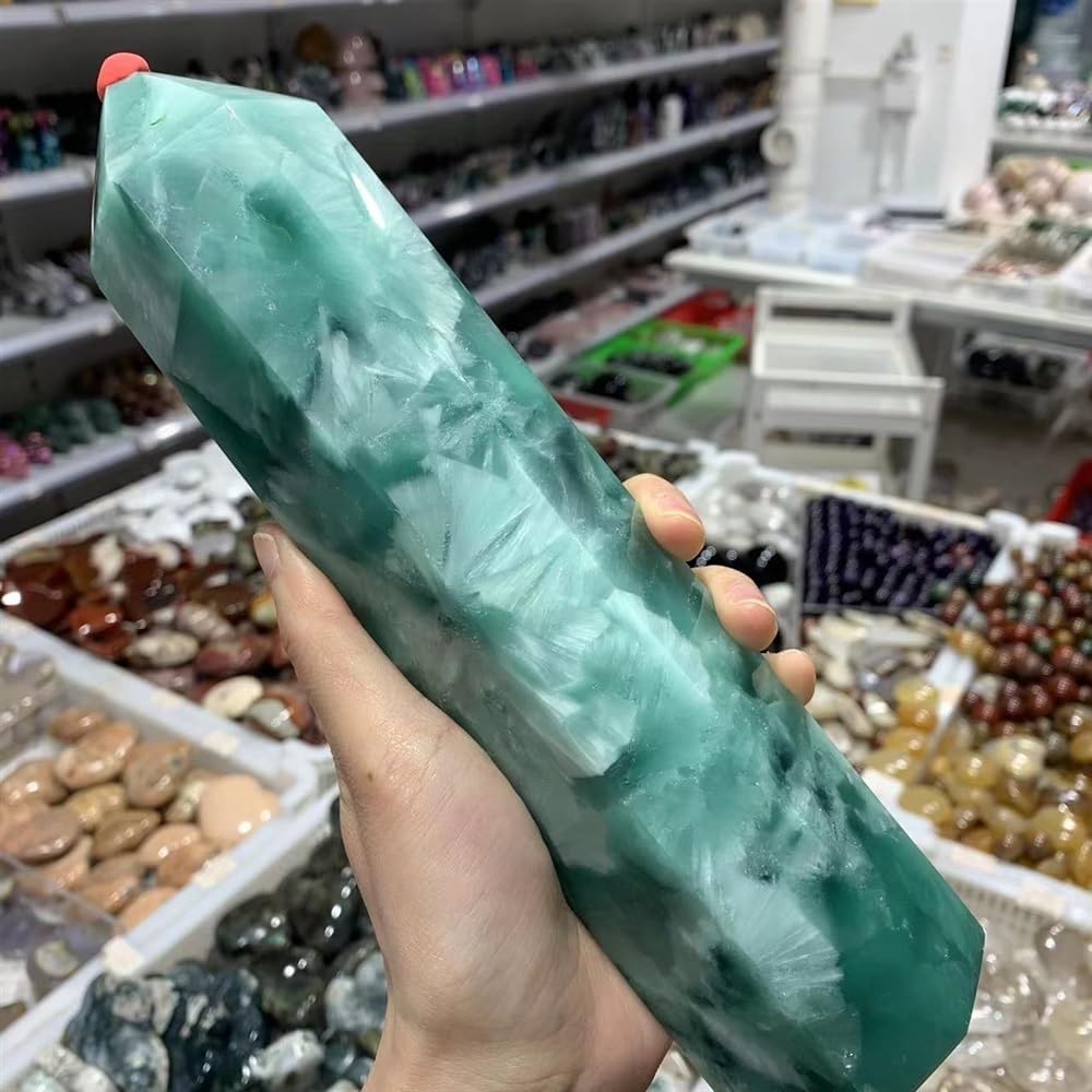 KatLin Natural Ocean Stone Crystal Six-Sided Obelisk Office Decoration