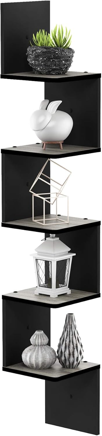 Furinno Rossi Wall Mount Floating Corner Shelf 5-Tier Square