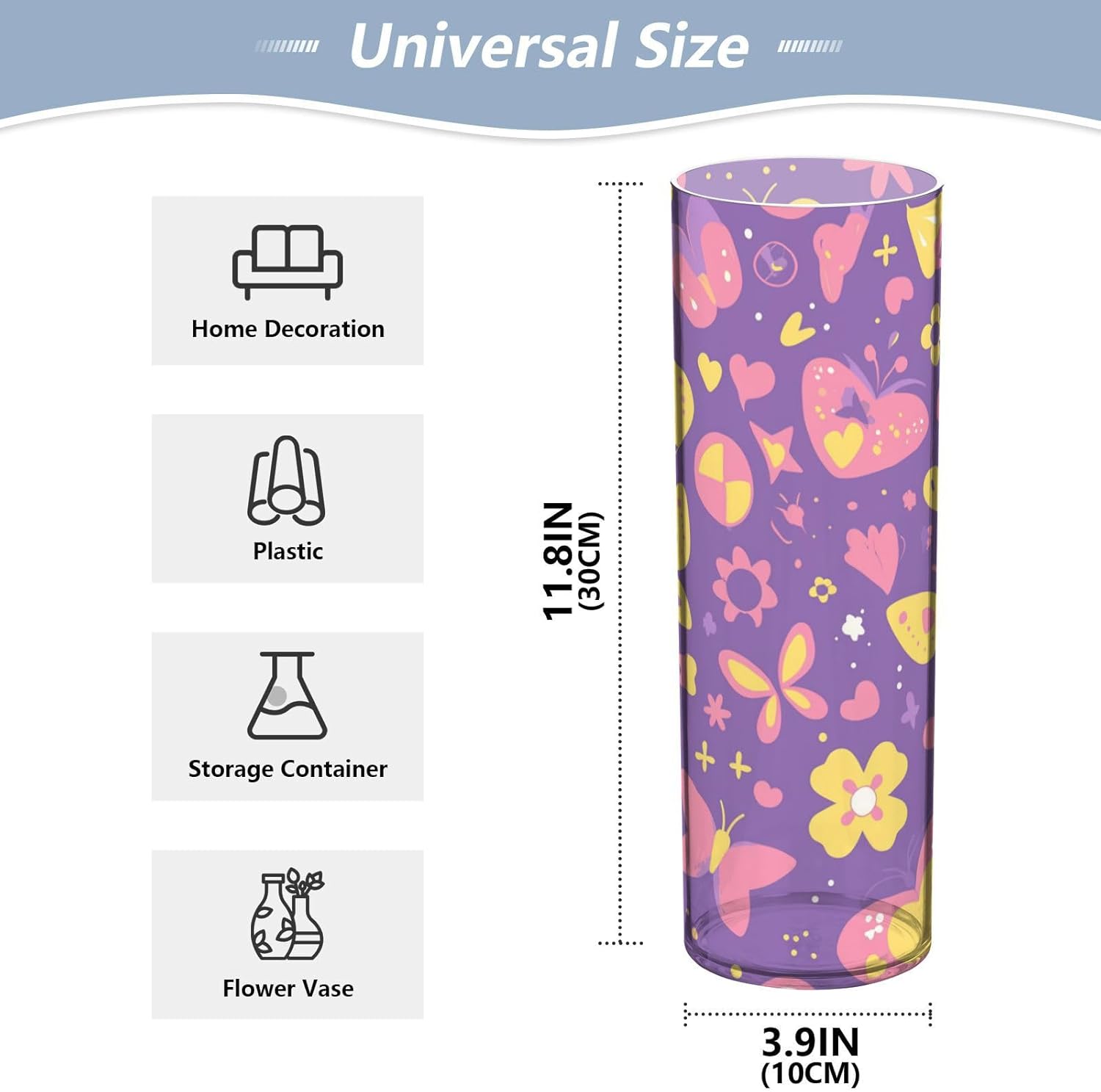 Butterfly Purple Golden Cartoon Plastic Vase 118 x 39 Inch Modern Decor