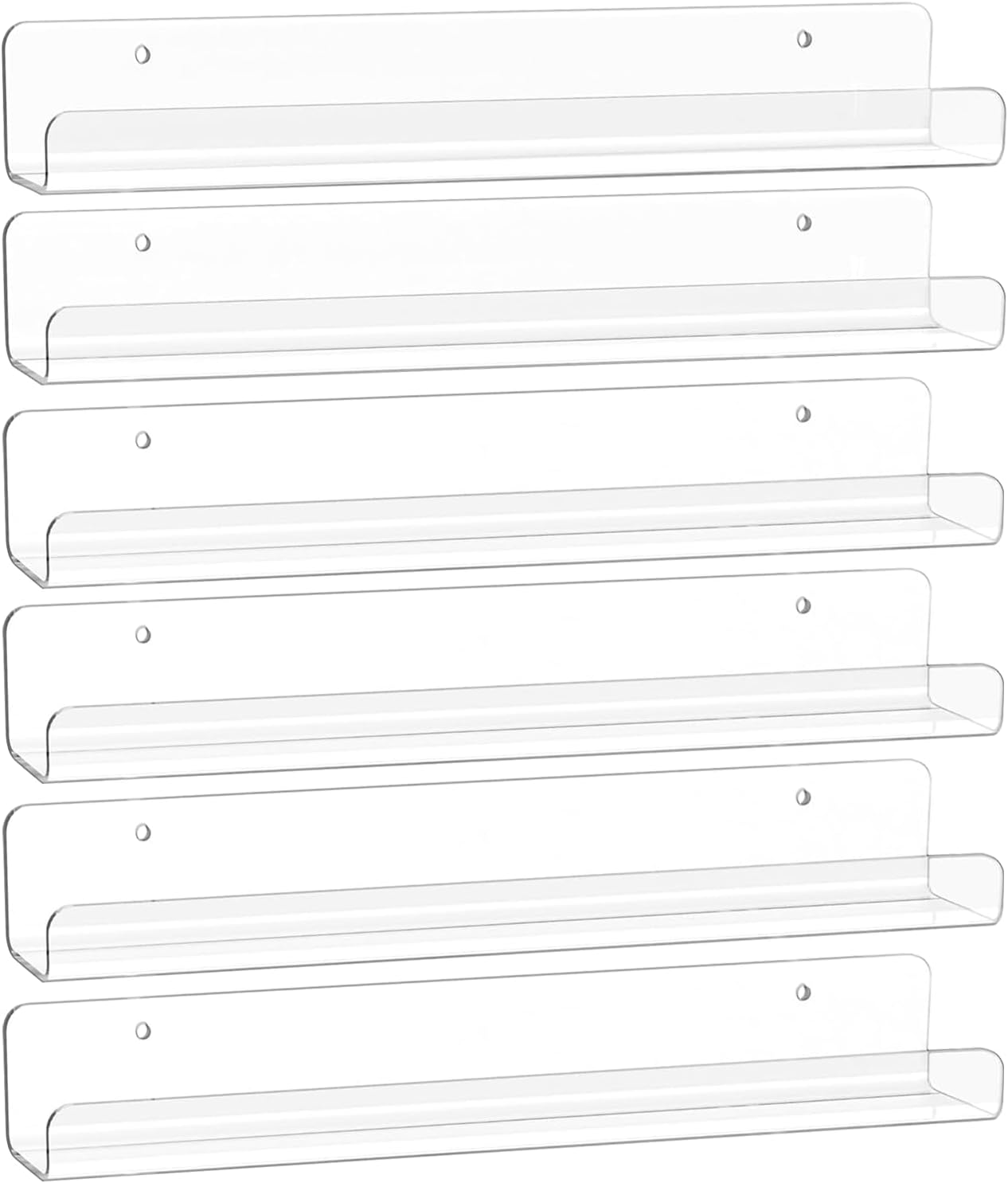 6 Pack Clear Acrylic Floating Shelves for Home Organization and Decor