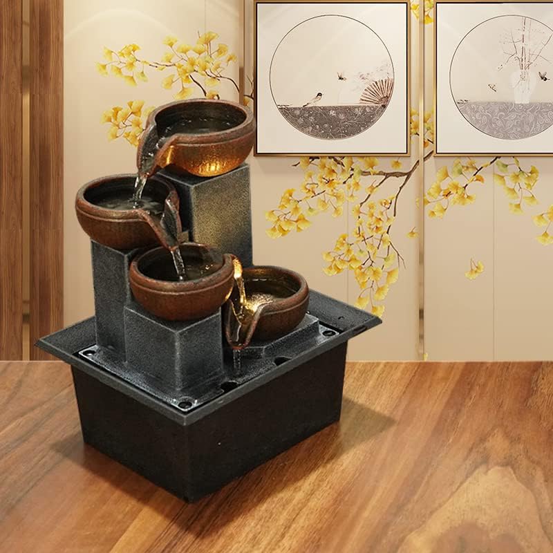 4-Tier Indoor Desktop Fountain with LED Lights and 3-Speed Pump
