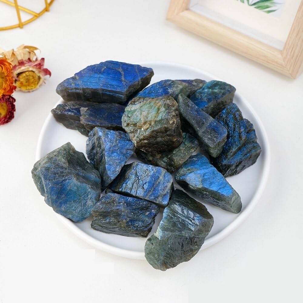 KatLin Natural Labradorite Crystal Raw Stone Rough Mineral Specimen Blue Light Decorate Stones