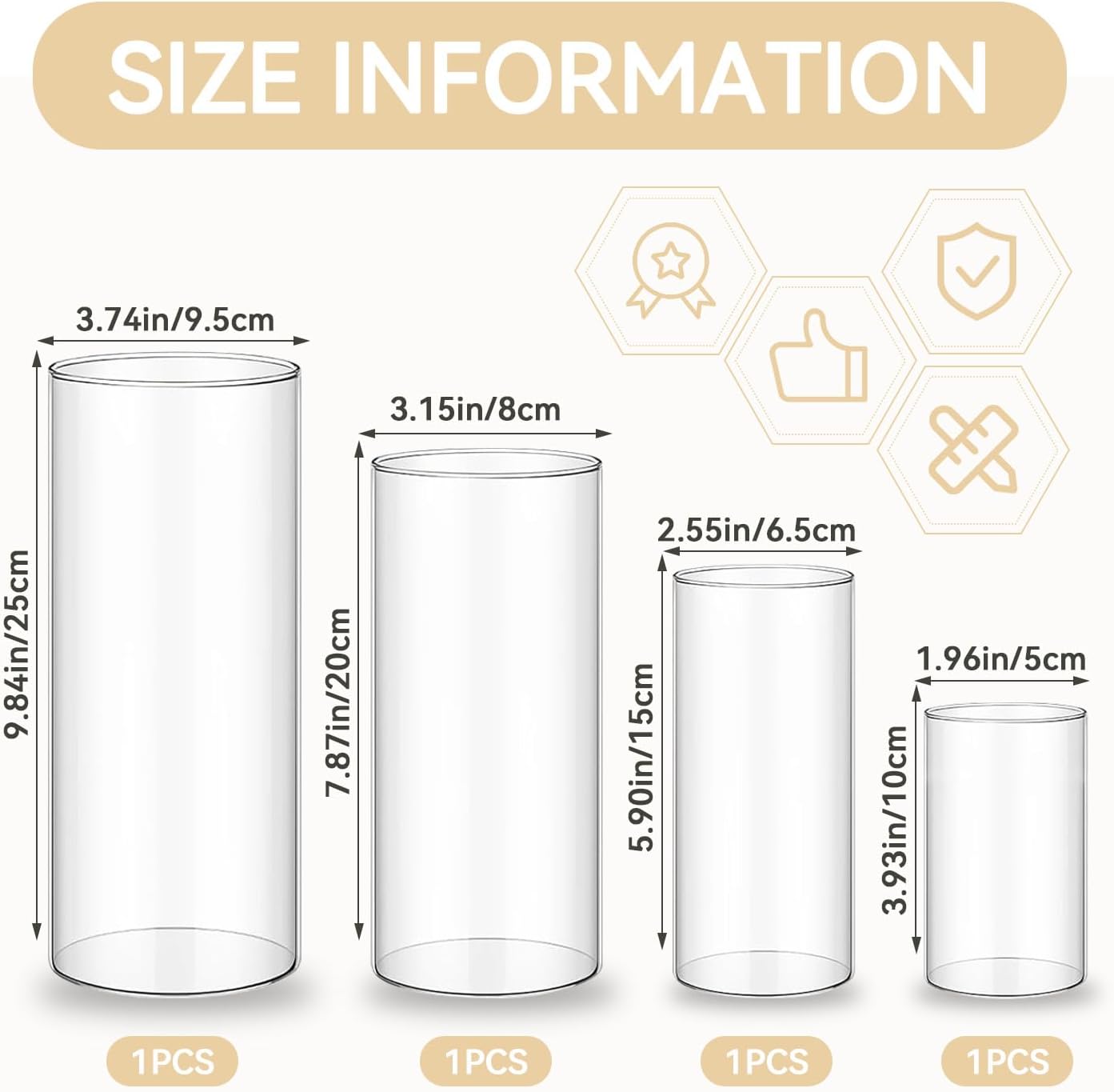 Clear Glass Cylinder Vases 4 6 8 10 Inch Set