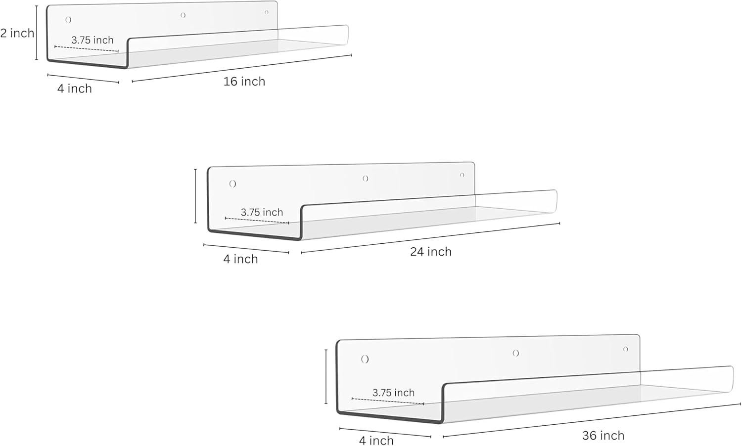 Rebecca Luxurious Acrylic Floating Shelves - 2 Pack Modern Wall Shelves