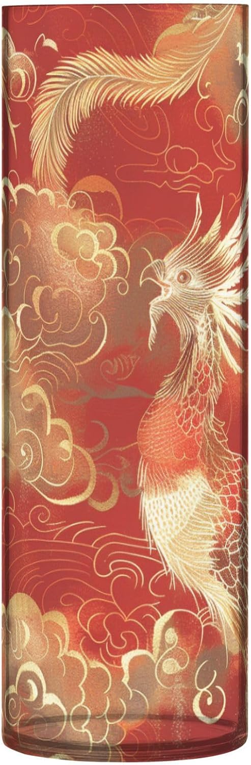 Chinese Phoenix Auspicious Clouds Red Gold Plastic Flower Vase 118x39 Inch