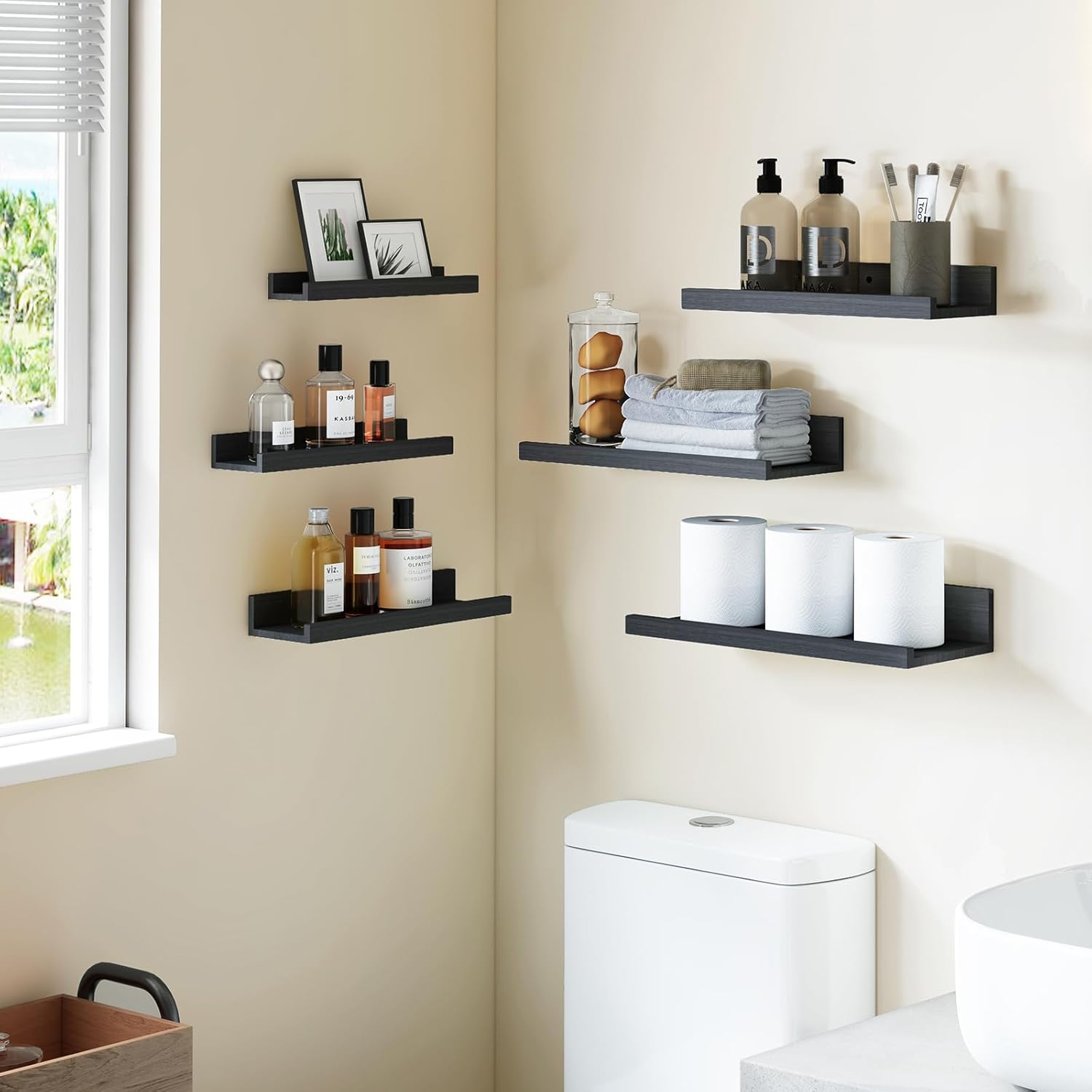 Fixwal Floating Shelves 6-Piece Set Black