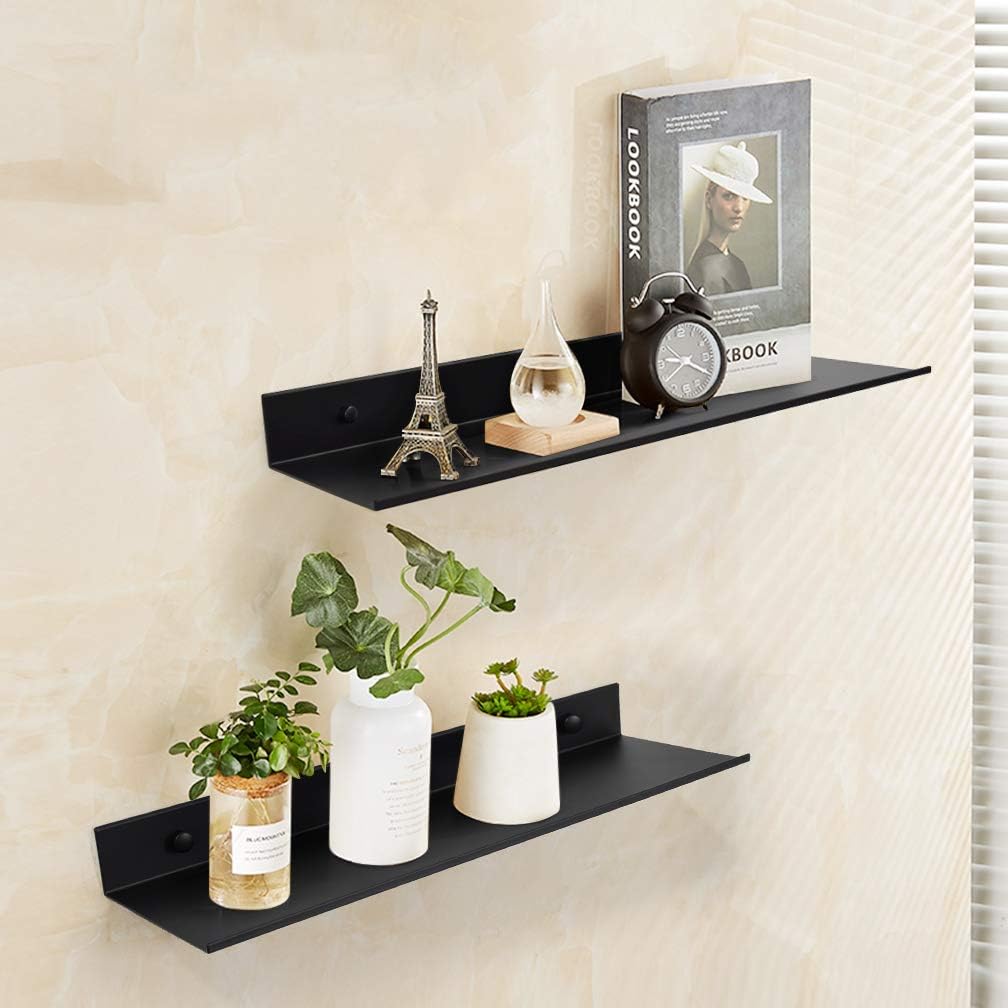 TLBTEK 2 Pcs 16 Inch Black Floating Shelves for Home Decor