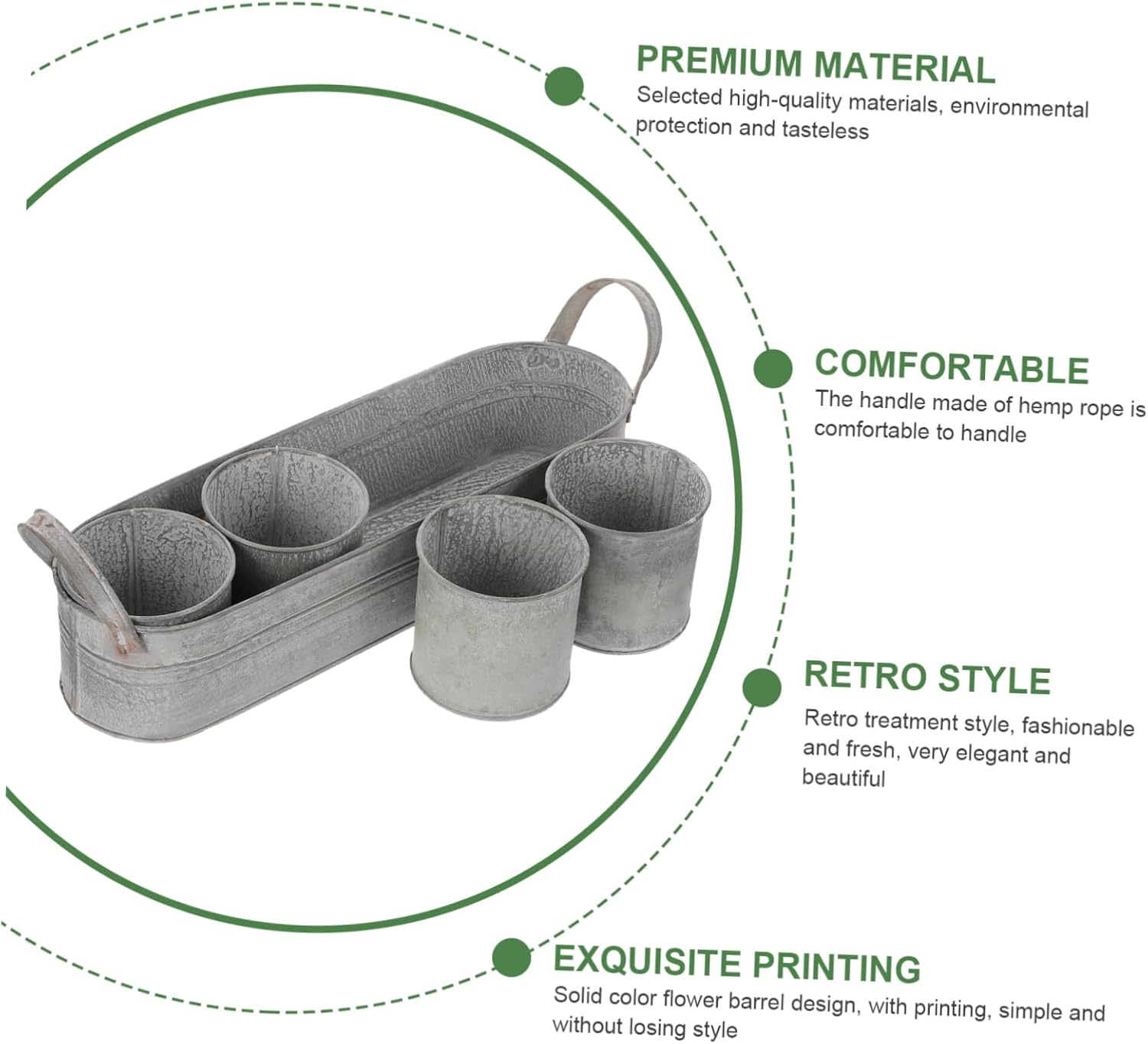 4pcs Iron Flower Pots with Tray Decorative Dried Flower Buckets