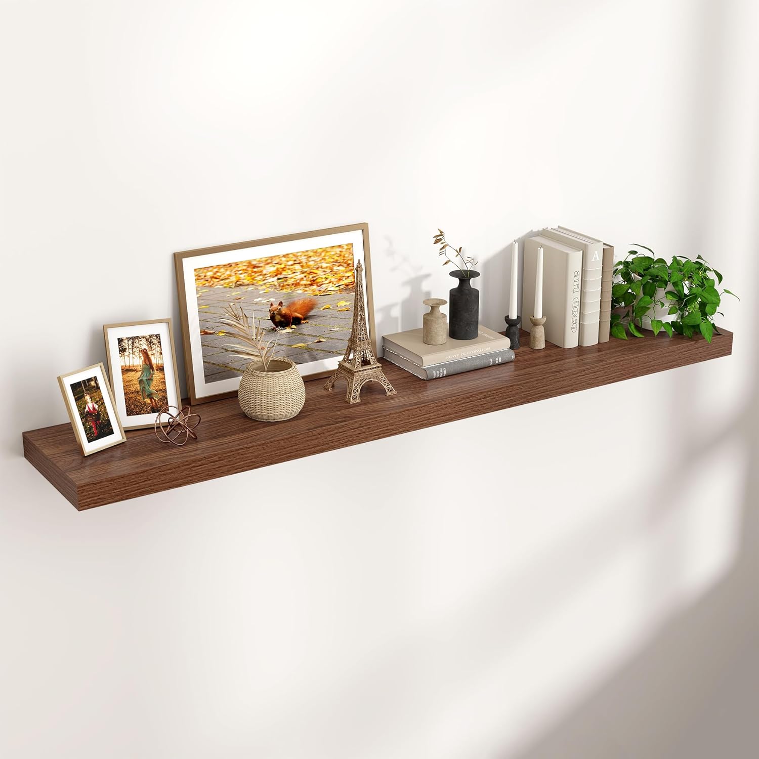 Venusmiles 55W x 10D Floating Wall Shelf Walnut