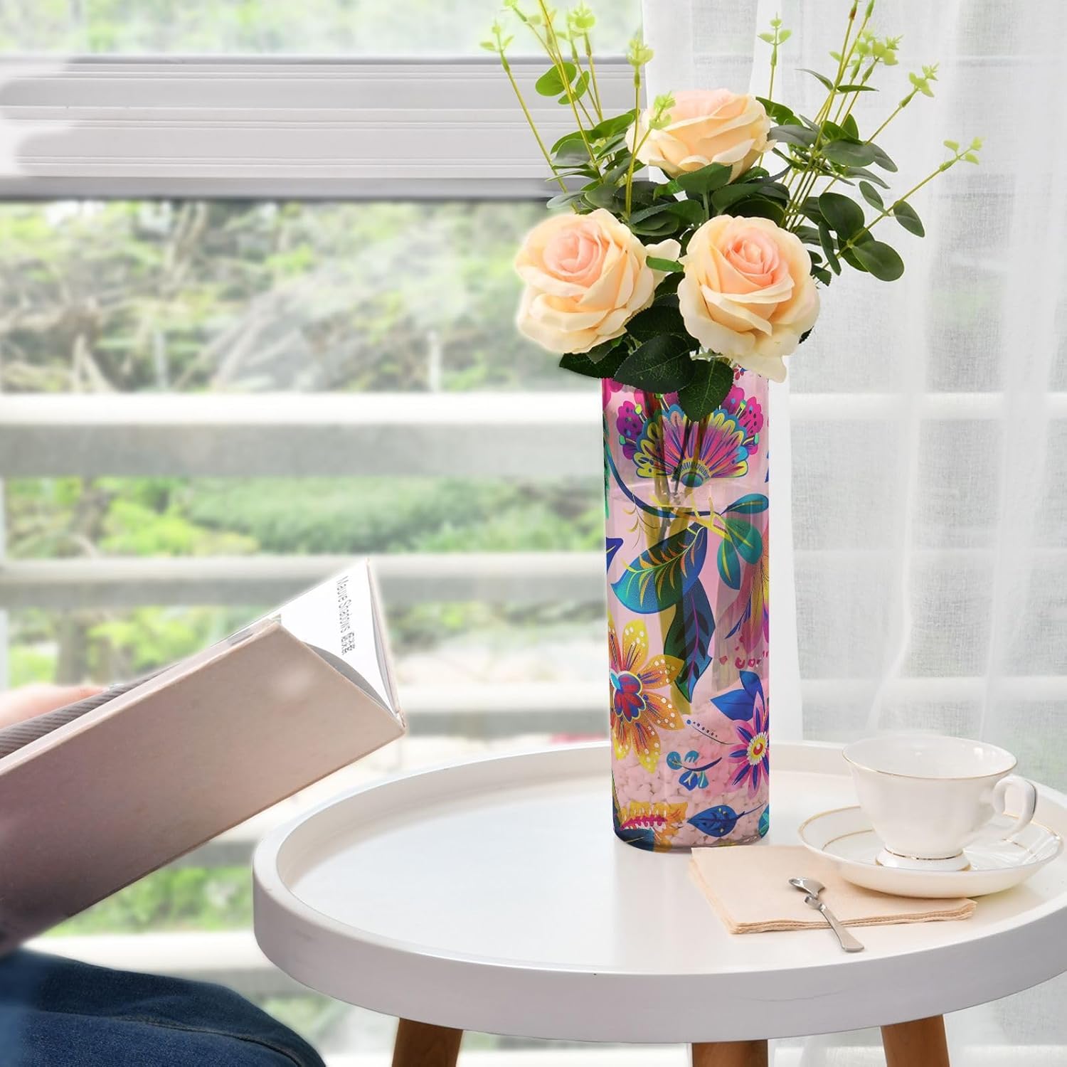 Peach Flower Plastic Hurricane Vase 118 x 39 Inch