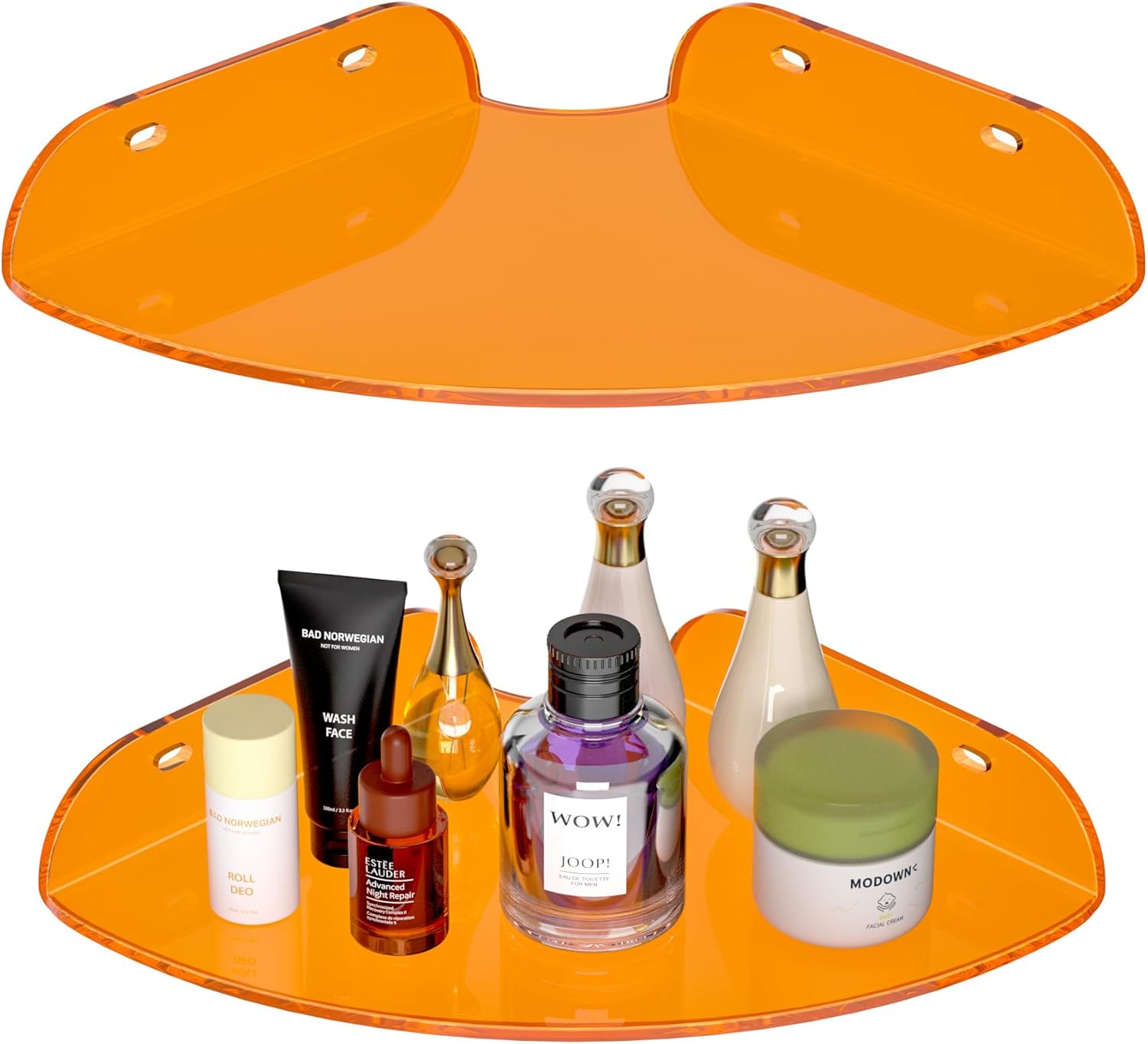 7x7 Inch Floating Corner Shelf Set of 2 Orange Acrylic Wall Mount Organizer