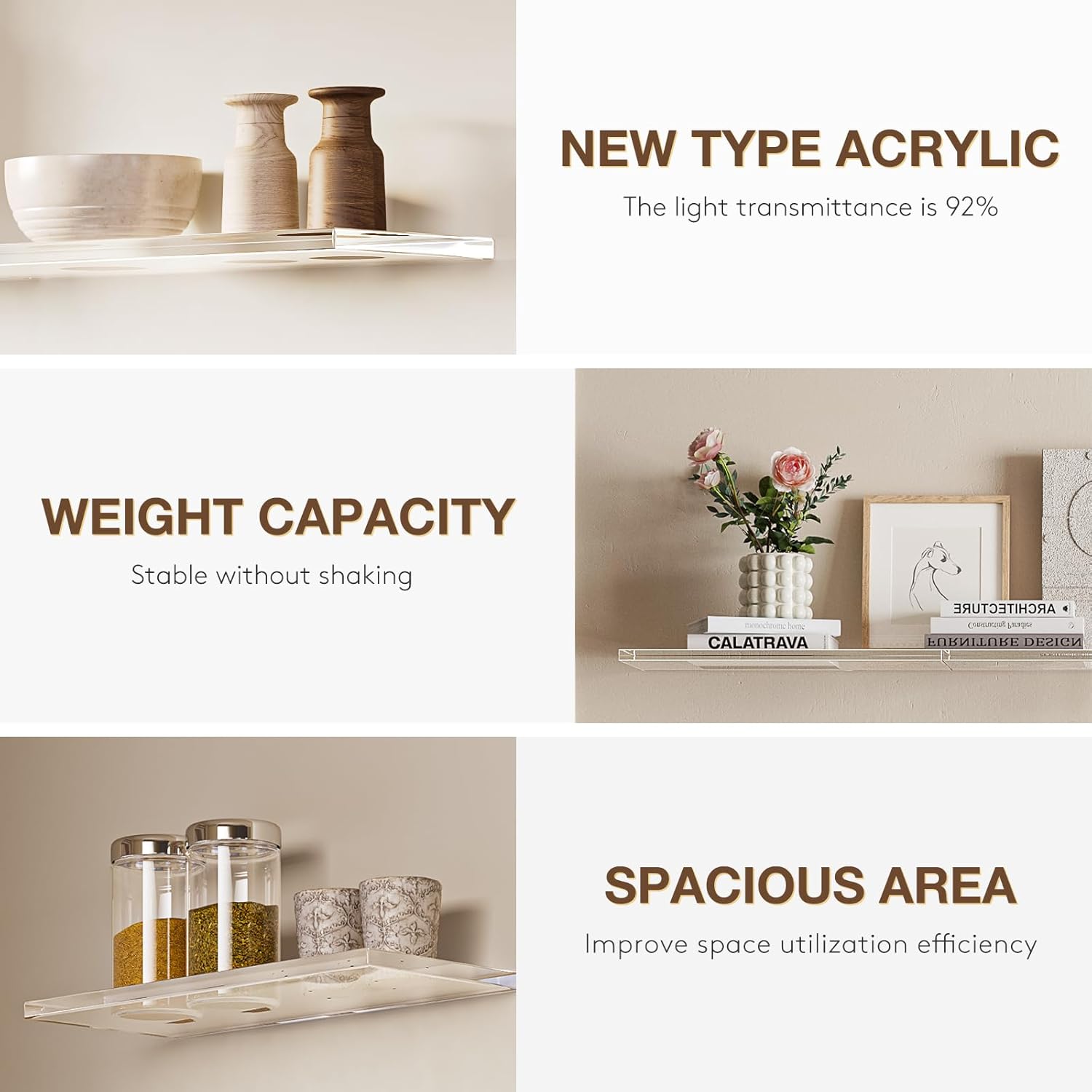 Clear Acrylic Floating Shelves for Wall Mounting