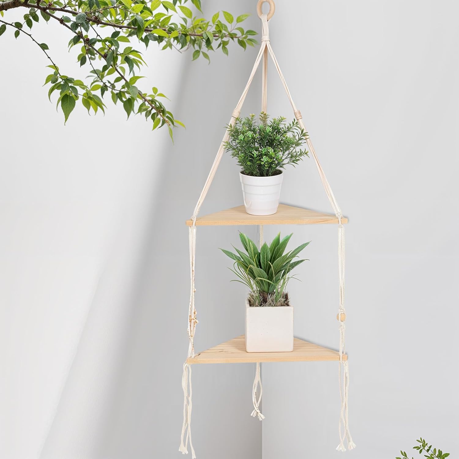 Corner Shelf White Wall Hanging 2 Tier Wood Floating Shelves