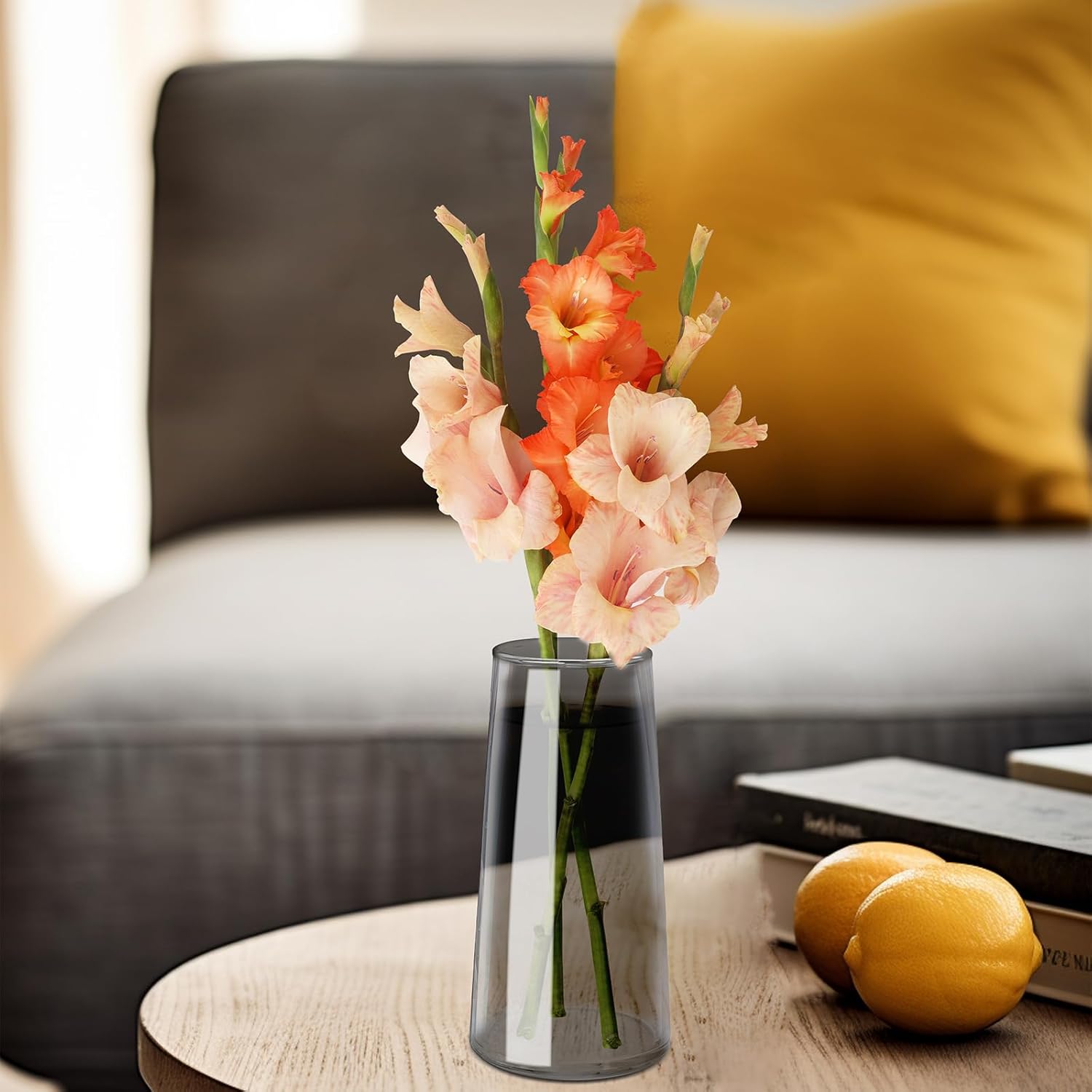 Clear Glass Flower Vase for Home Decor - Modern Small Gray Vase