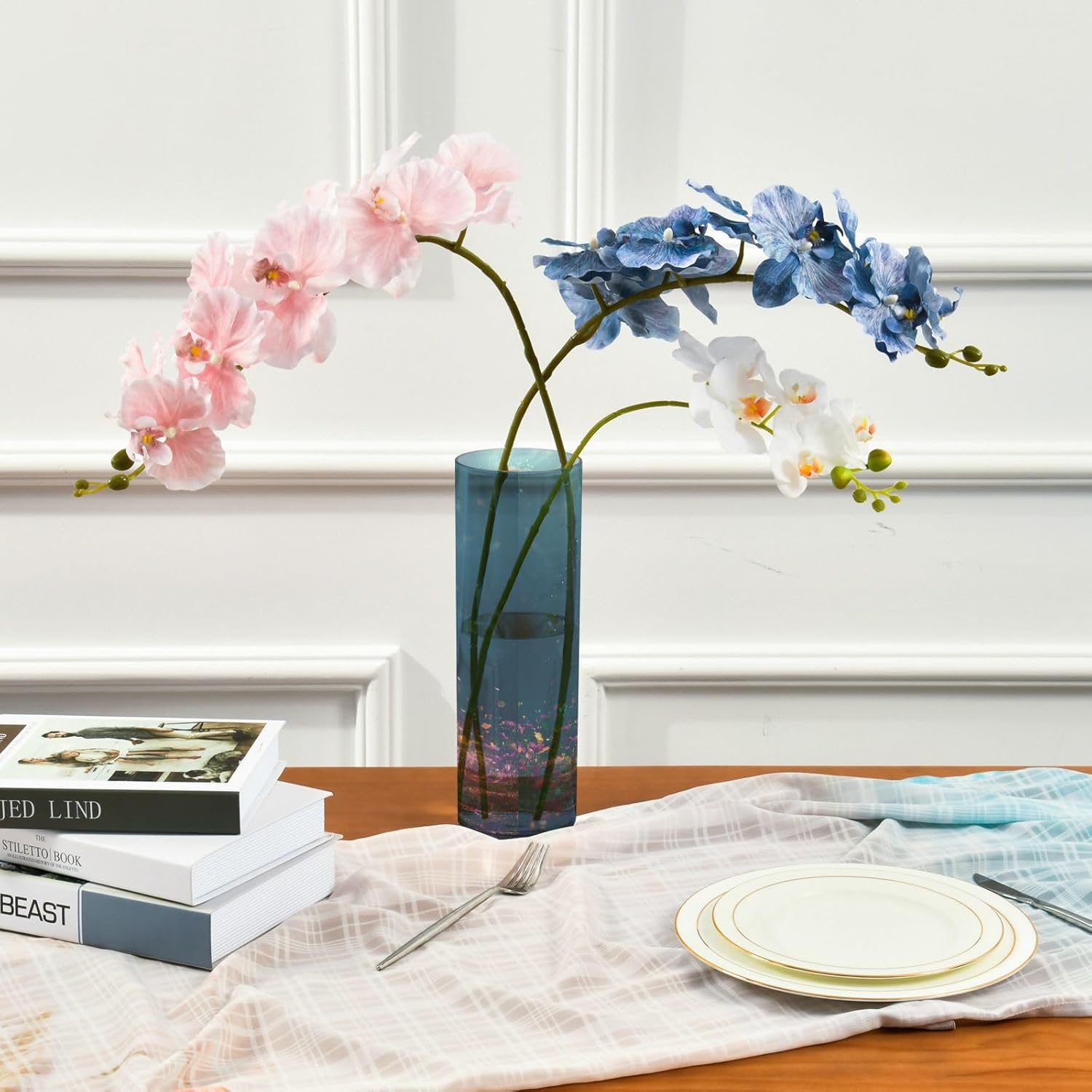 Green Mermaid Plastic Cylinder Vase for Flowers 118 x 39 Inch Decorative Aesthetic Entryway Candle Holder