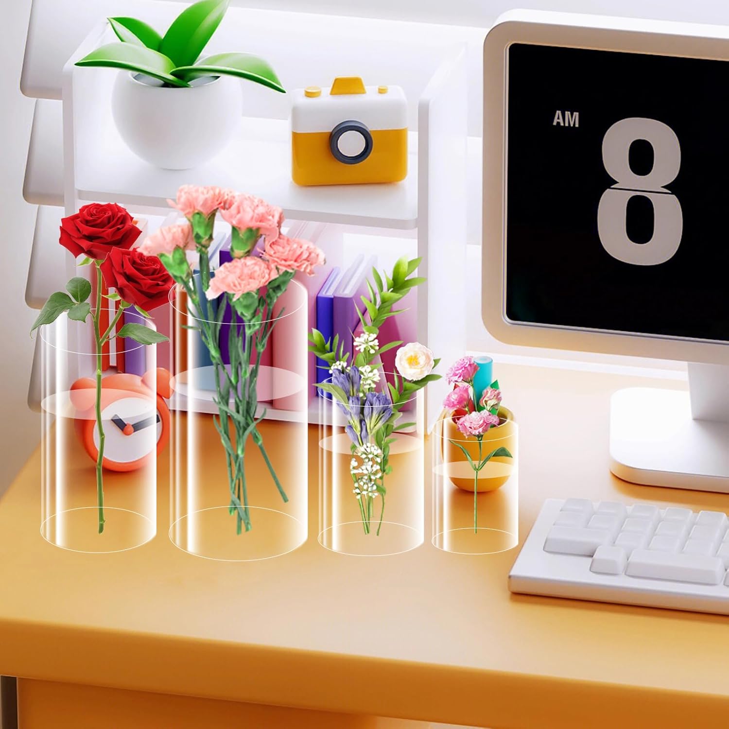 32 Pack Clear Plastic Cylinder Vases Set 4-10 Inches Tall