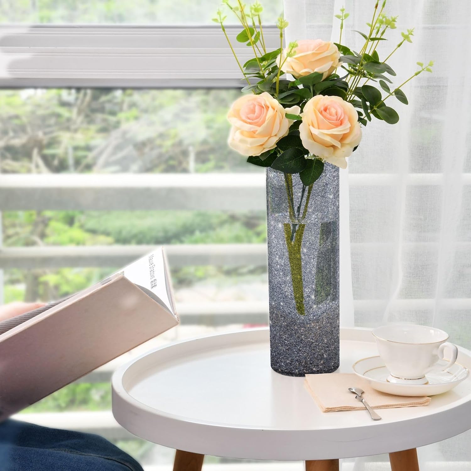Grey Glitter Starry Plastic Candle Holder 118 x 39 Inch Modern Vase