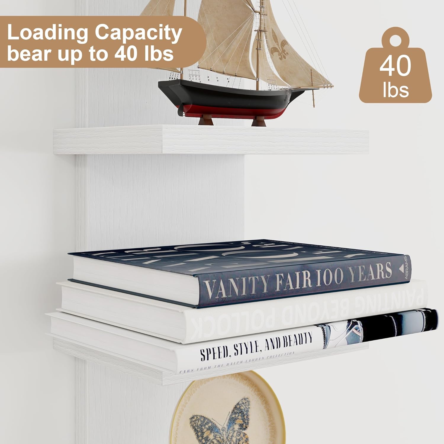 Modern White 5 Tier Wall Shelf Unit 2Pack
