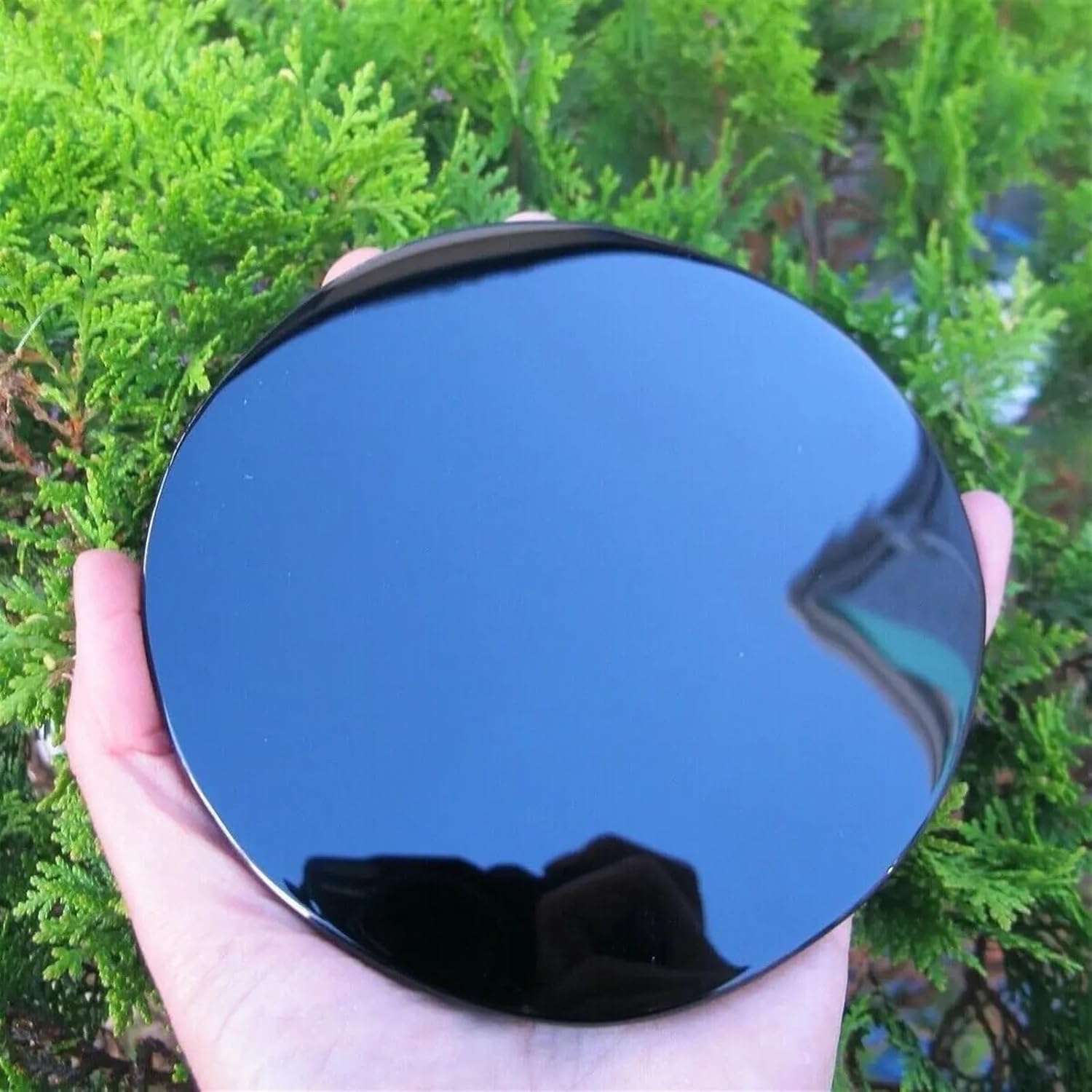 AtkitS Natural Black Obsidian Scouring Mirror Round Plate Decor