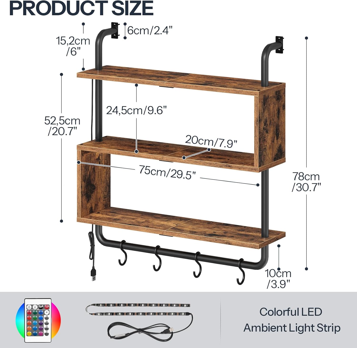 HOOBRO 3-Tier Floating Shelf with LED Lights