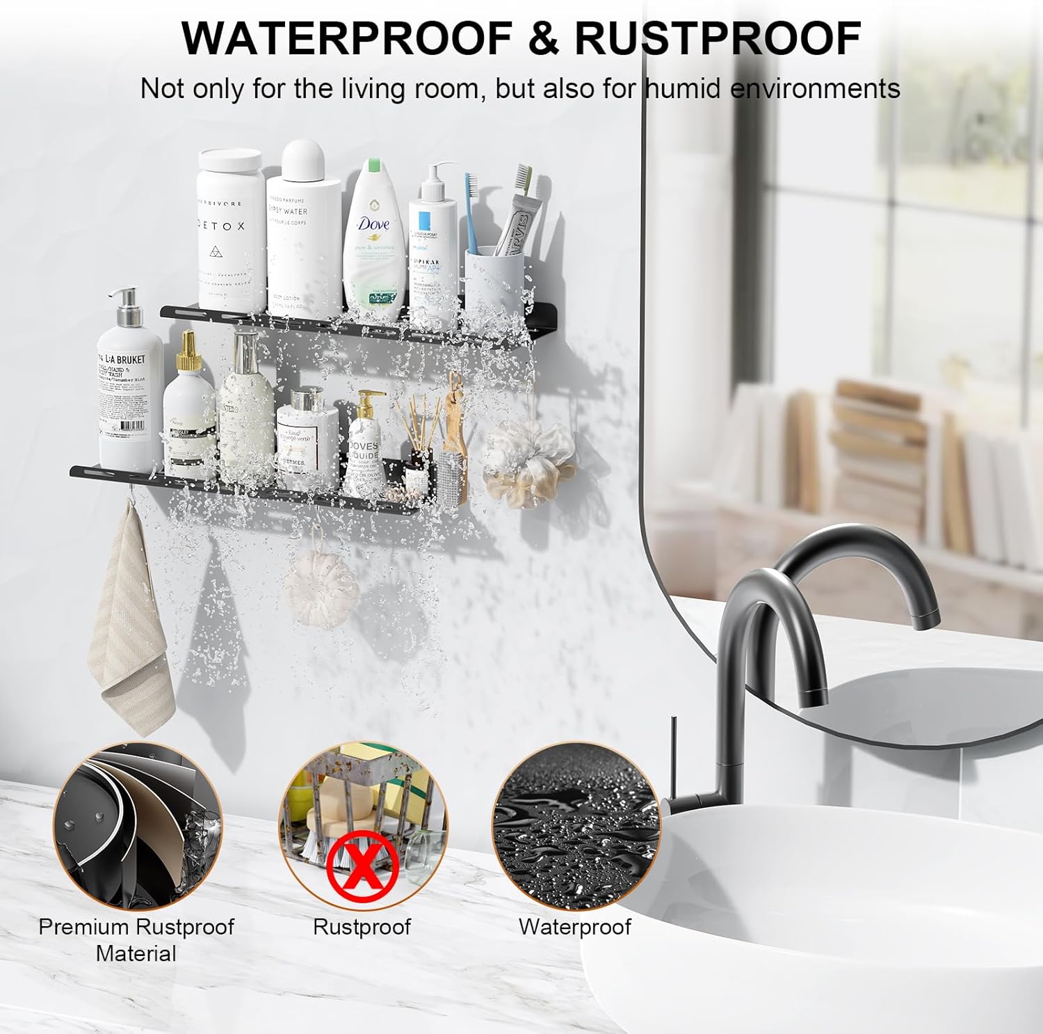 Kerisgo Floating Bookshelf Set of 2 with Magnetic Hooks