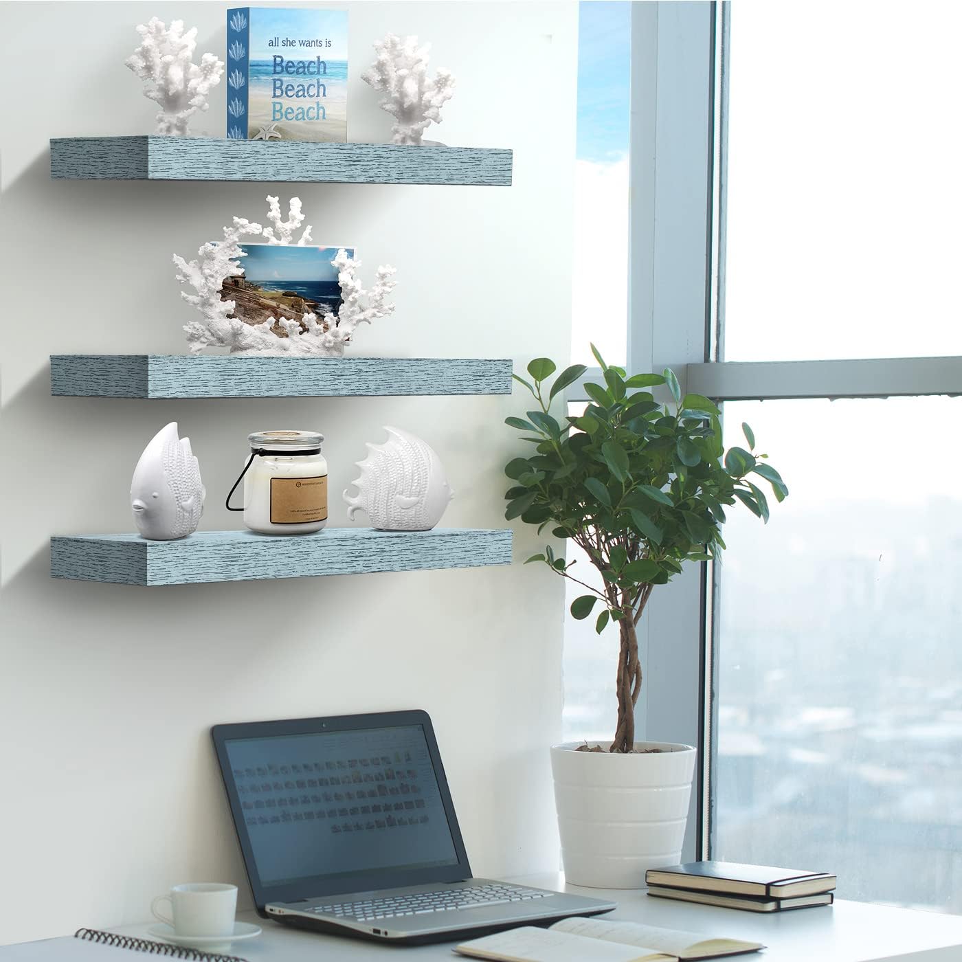 Sorbus Floating Shelves 3 Pack Rustic Blue