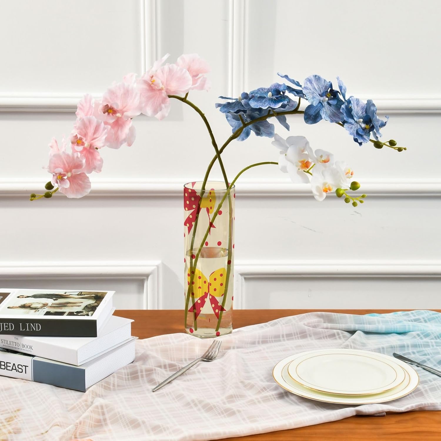 Polka Dot Bow Plastic Hurricane Candle Holder Decorative Vase