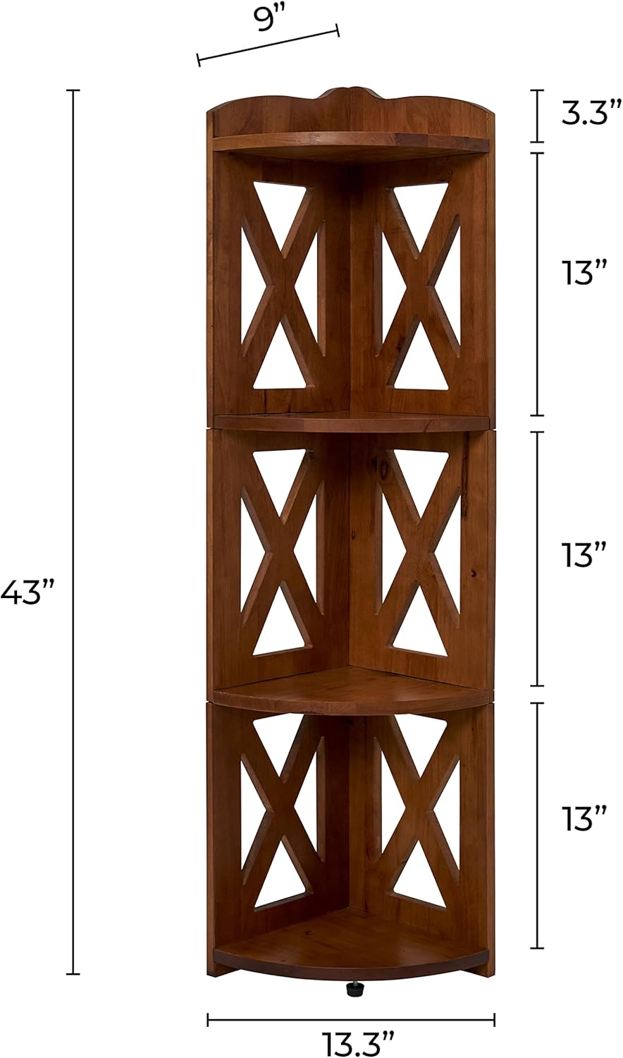 NHZ Corner Shelf Stand 4 Tier Natural Wood Bookshelf and Plant Stand Brown