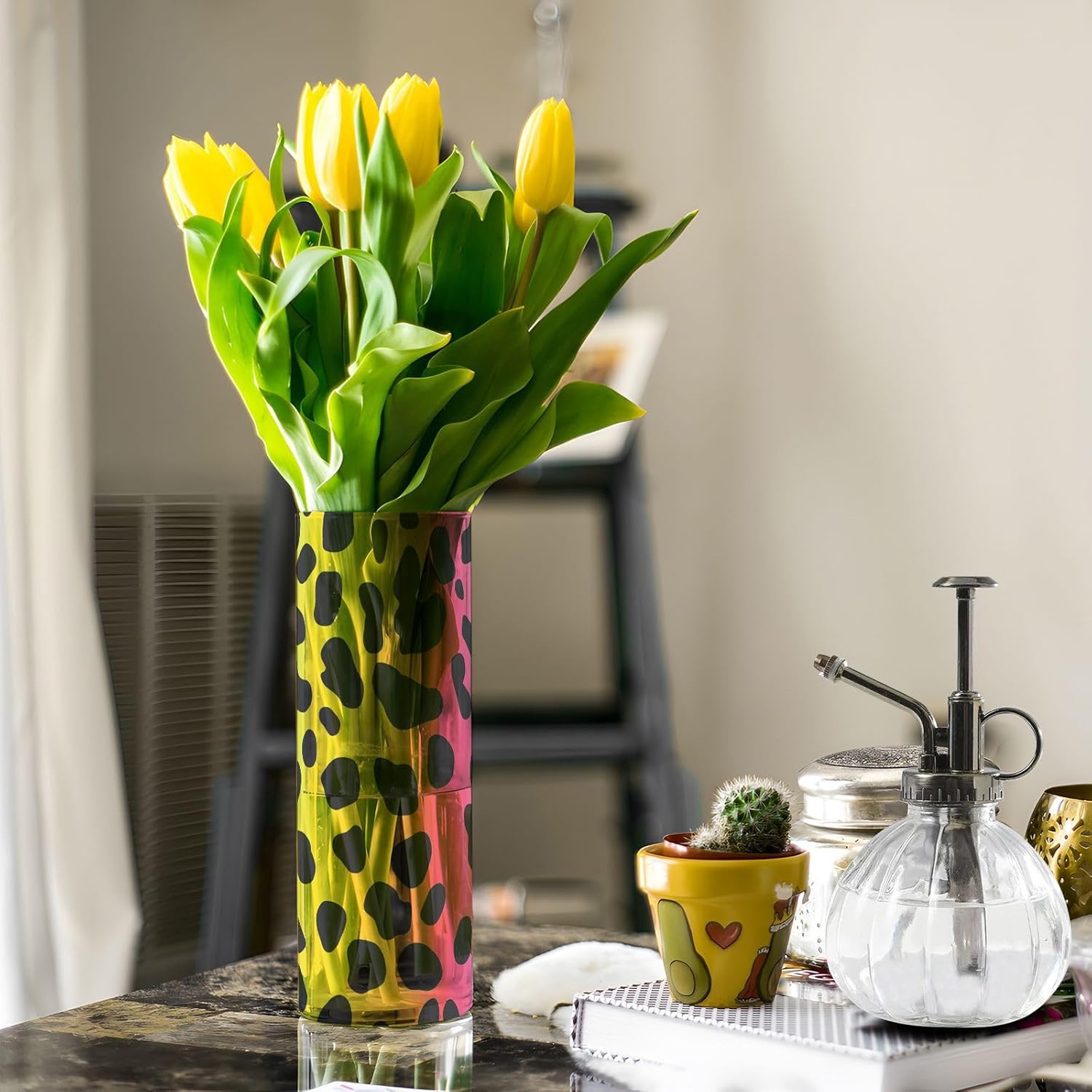 Chic Rainbow Leopard Print Plastic Cylinder Vase 118 x 39 Inch Decorative