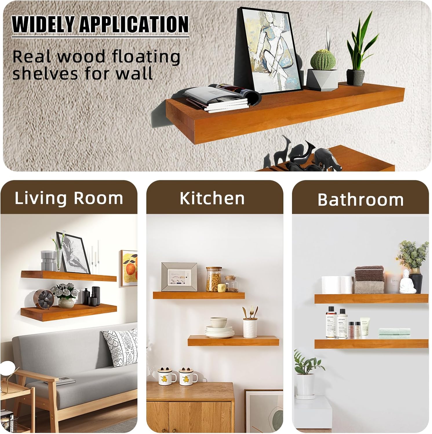 24 Inch Floating Shelves Set of 2 in Honey Oak