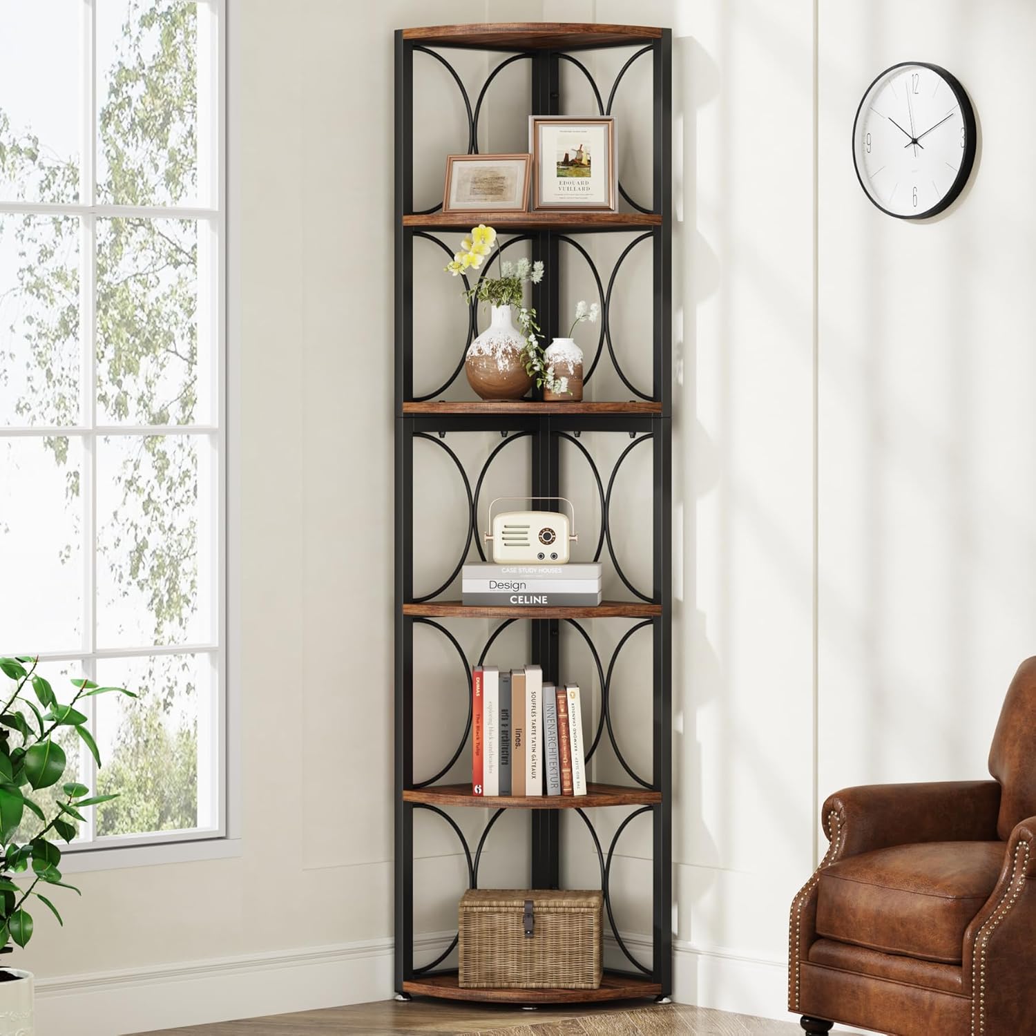 Tribesigns 67 Inch Tall Corner Shelf 6 Tier Bookcase