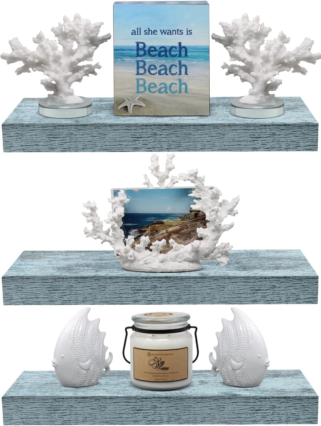 Sorbus Floating Shelves 3 Pack Rustic Blue