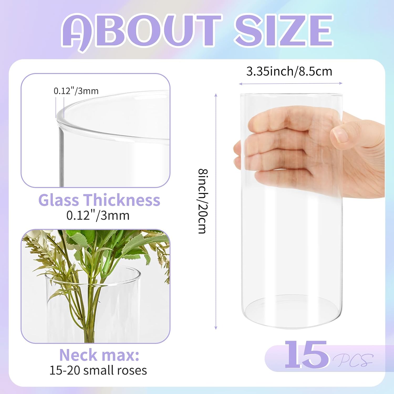 15 Pack Clear Glass Cylinder Vases 8 Inch Tall