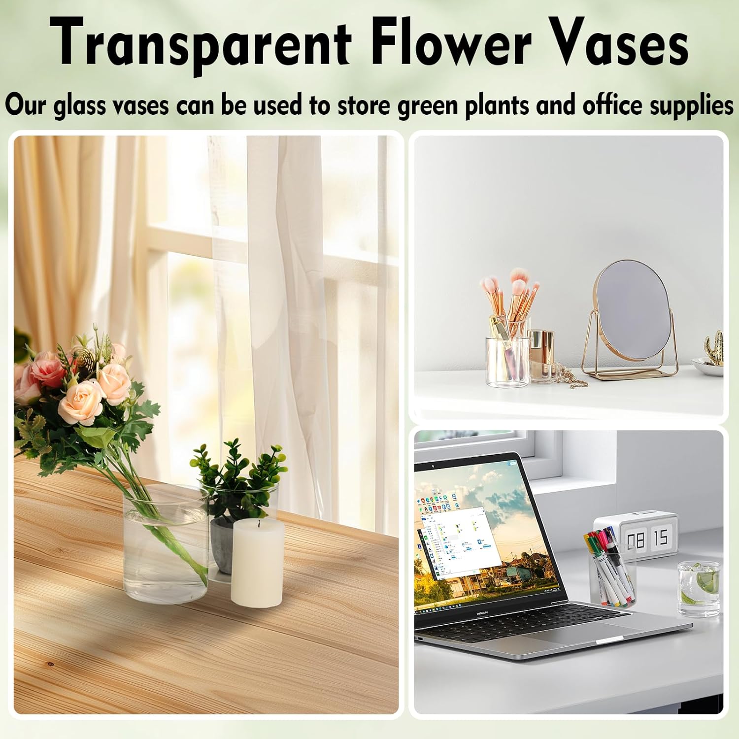 6pcs Clear Glass Cylinder Vases for Centerpieces