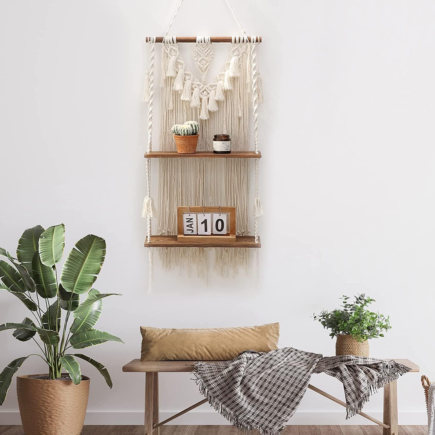 ANROYE 2 Tier Boho Wall Hanging Shelf